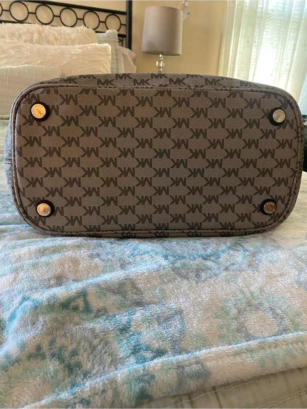 Michael Kors Brown MK Monogram Tote with Black Handles - Picture 3 of 3